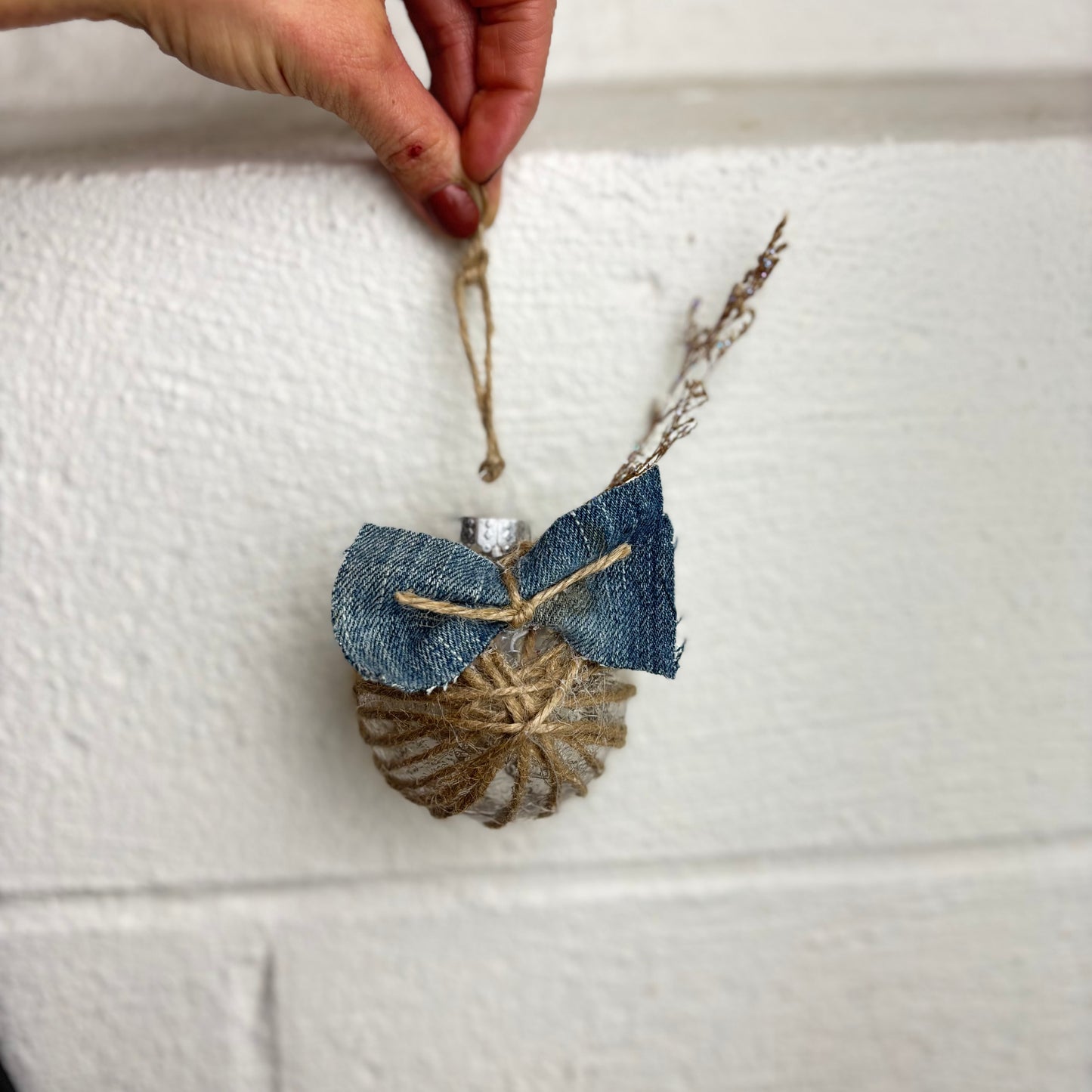 Handmade Denim and Twine Holiday Ornament / Bulb