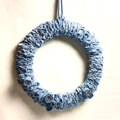 Handmade Denim Crochet Floral Wreath