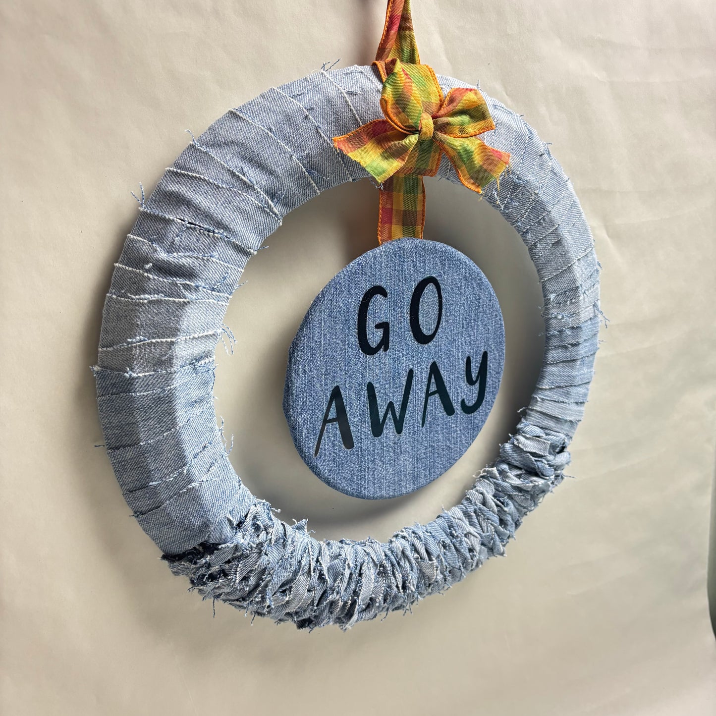 Handmade Fall Denim “Go Away” Wreath