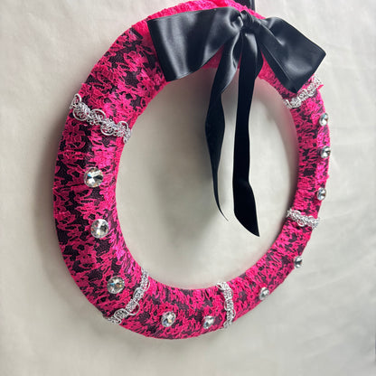 Handmade Pink and Black Lace Wreath