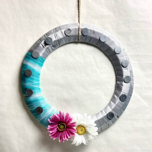 Handmade Silver and Blue Spring Floral Wreath