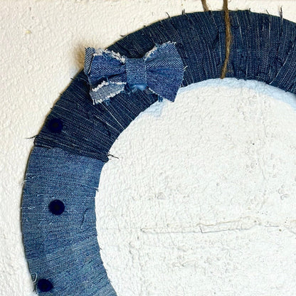 Handmade Denim Button and Bow Wreath