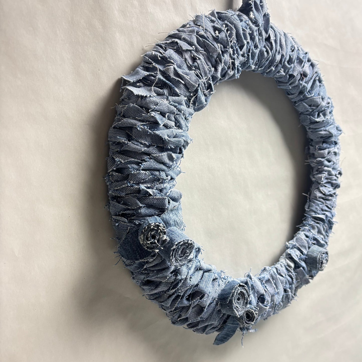 Handmade Denim Crochet Floral Wreath