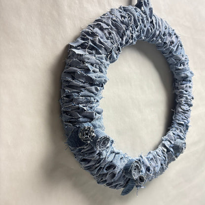 Handmade Denim Crochet Floral Wreath