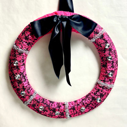 Handmade Pink and Black Lace Wreath