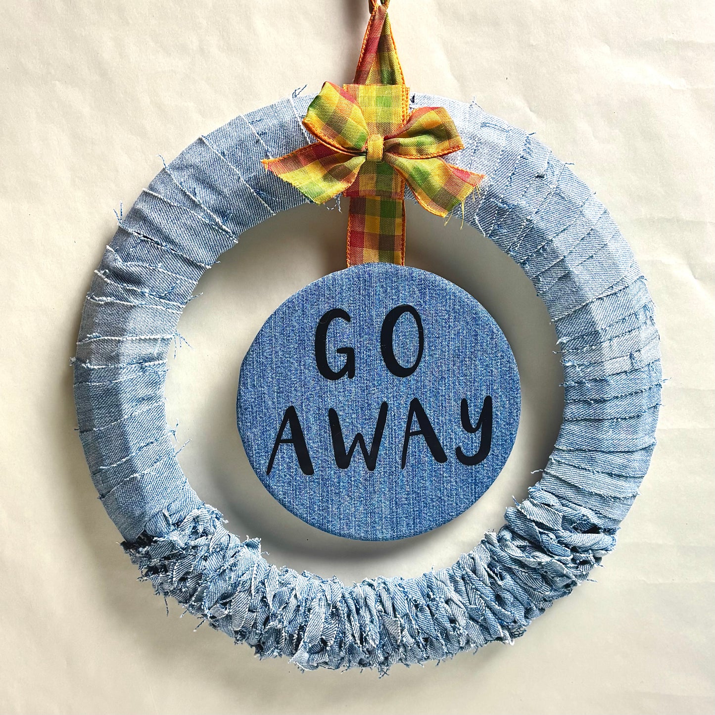 Handmade Fall Denim “Go Away” Wreath